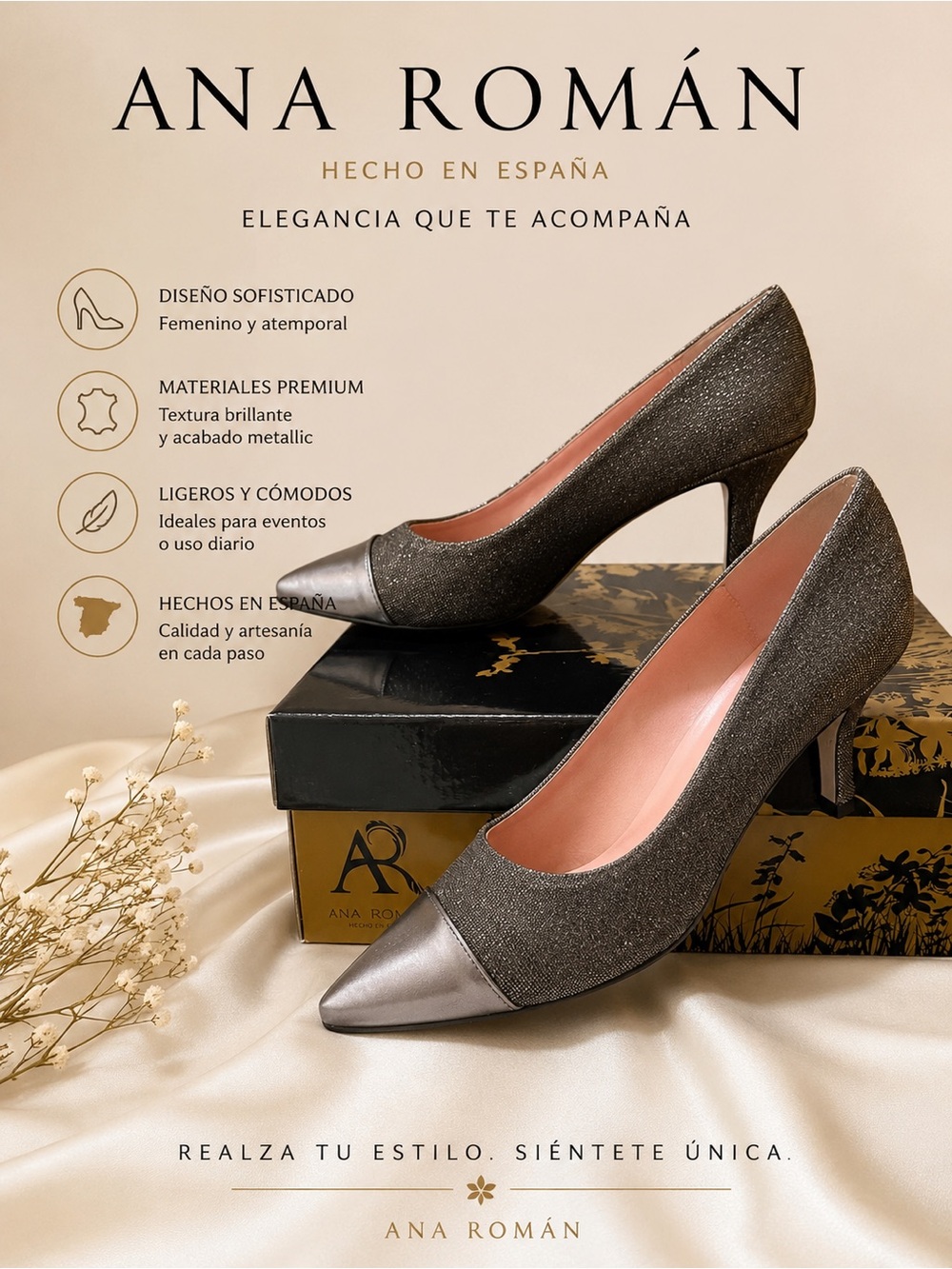 Metallic Gray Pointed Toe Mid-Heel Pumps